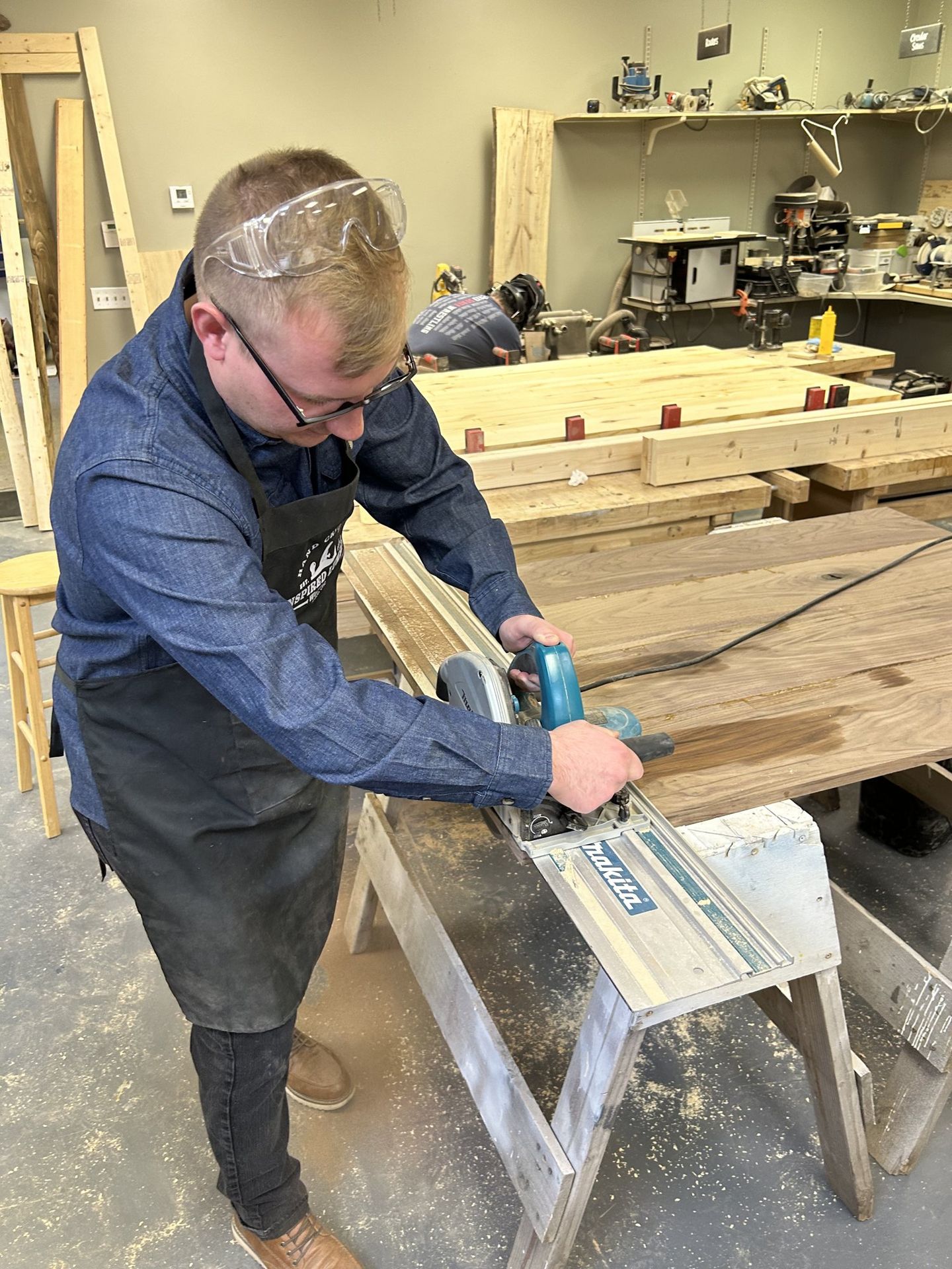 Woodworking on a project at ILW